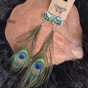 Peacock Feather Dangle Earrings